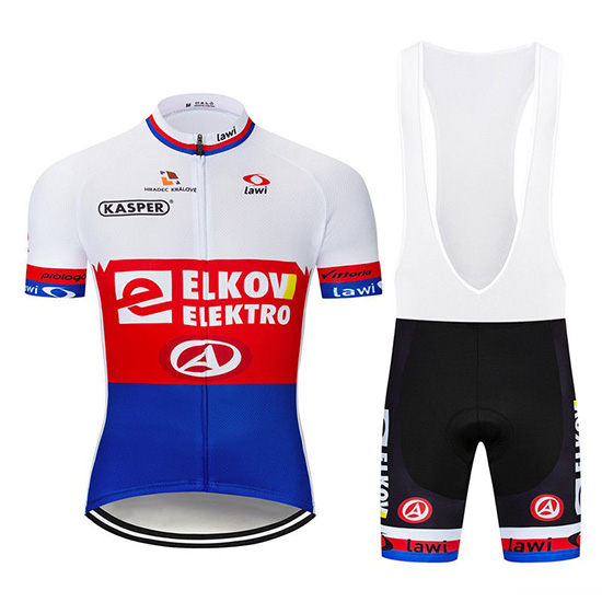 2019 Maillot Elkov Elektro Tirantes Mangas Cortas Blanco Rojo Azul